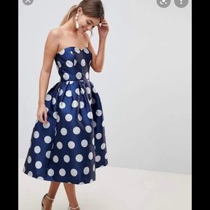 Chi Chi London Tall Strapless Midi Polkadot Dress